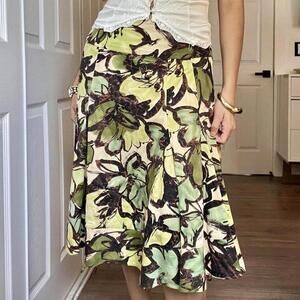 Vintage Sunny Taylor Leaf Print Midi Skirt – Size 6
